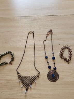 Unbranded Antique Copper Blue Bead Pendant Necklace And Bracelet